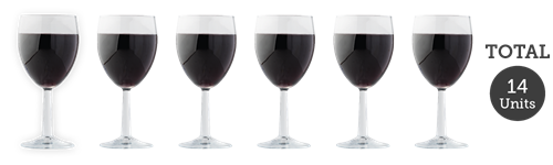 6 medium glasses of red wine (13% ABV)